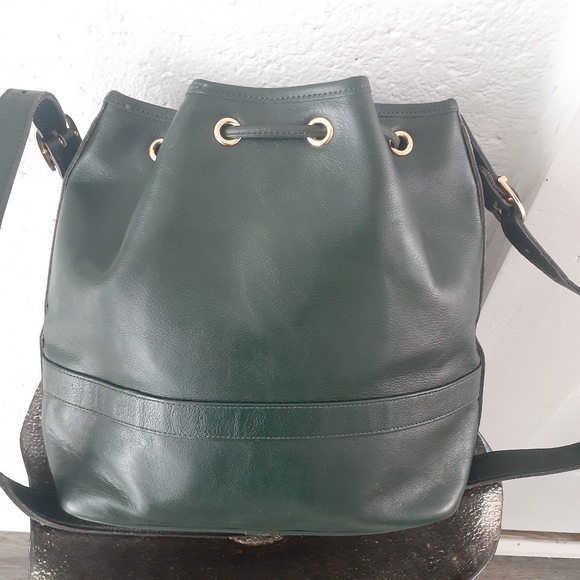 Vintage Etienne Aigner drawstring bucket bag Hunter Green OS ethan agner - Picture 3 of 7